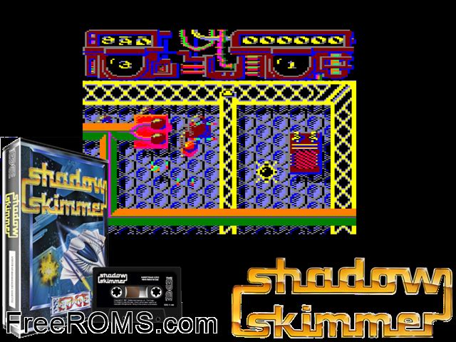 Shadow Skimmer (UK) (1987) [a1] Amstrad CPC game showing 3D box cover and gameplay screenshot